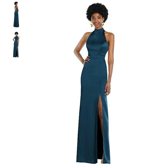 *Size 4 - LOVELY - High Neck Backless Maxi Dress Gown Slim Belt NEW $242 msrp - Picture 1 of 14